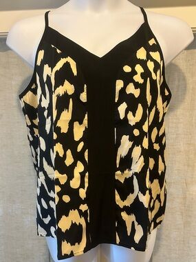 Silky Satin Leopard Animal Print Black and Beige Cami Tank Top Size XL NWOT